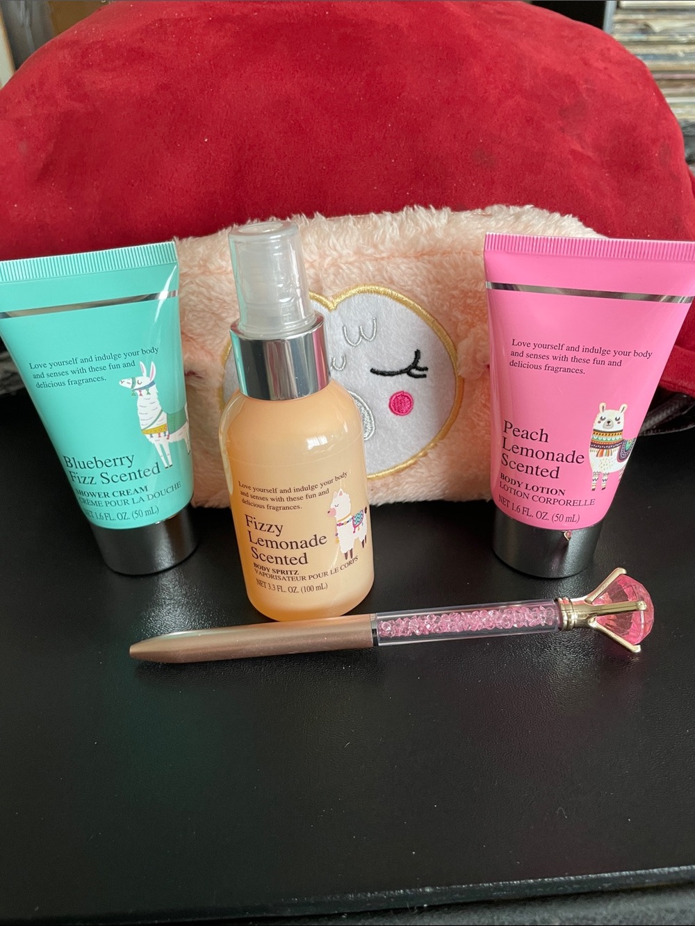 Unicorn Scented Body Set - Peach, Blueberry & Lemonade-Pouch - Ink Pen NEW